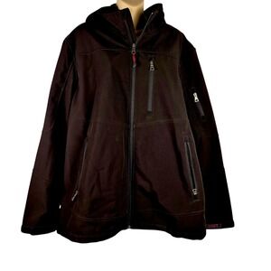 GUESS Mens XXL Black Softshell Jacket‎ Water Resistant Hooded Fleece Lined